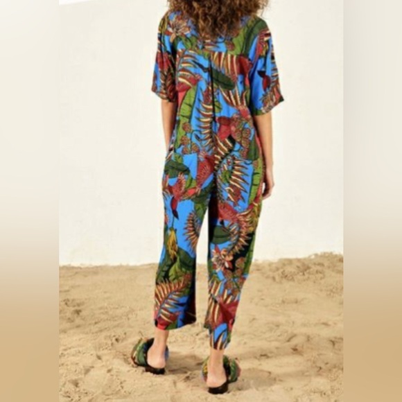 FARM Rio Blue Leaf Print Jumpsuit - Picture 2 of 11